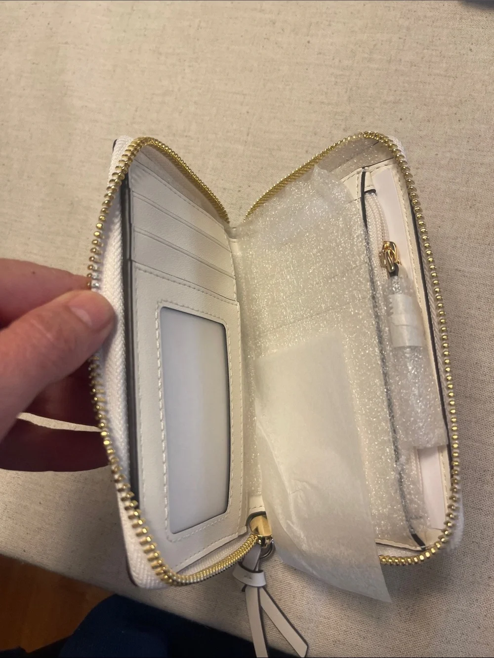 kate spade Straw and Cream Zip-Around Wallet with Gold Logo